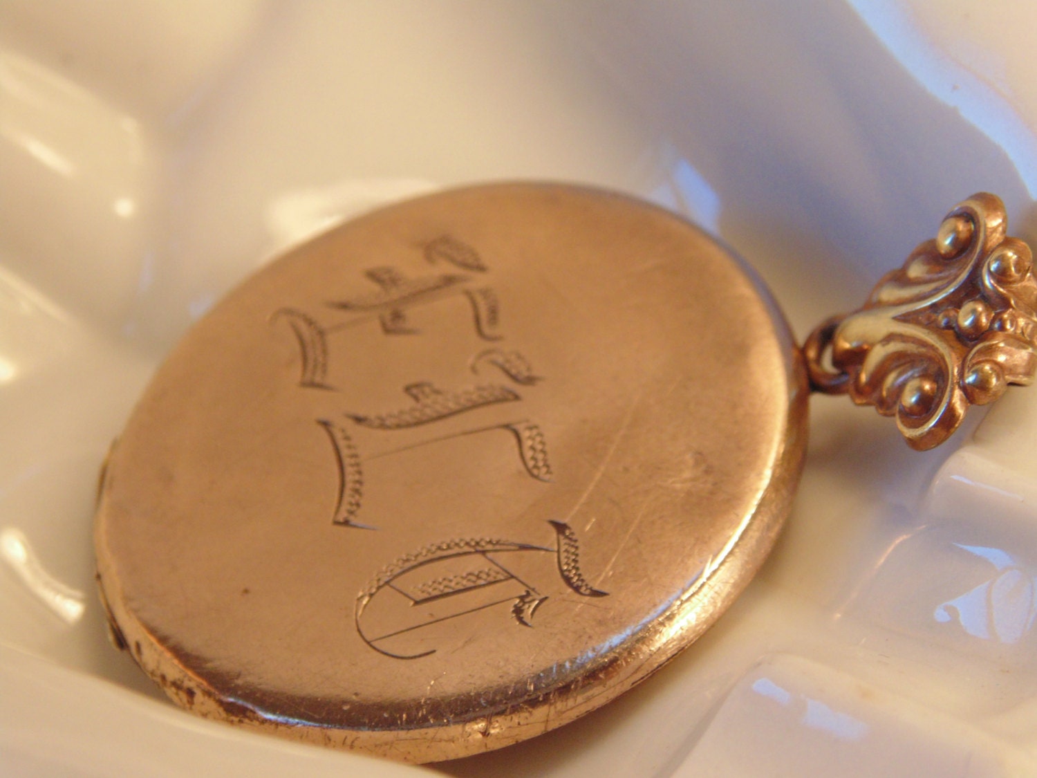 Victorian Gold Filled Monogrammed  Locket with Bale