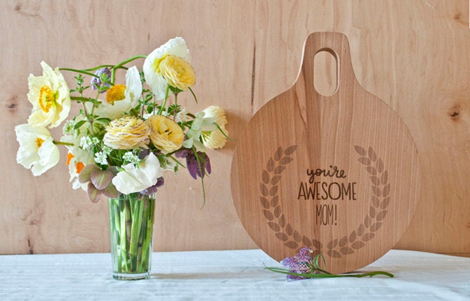 Custom Mother's Day Engraved Wood Cutting Board 9x11 Round Personalized by AHeirloom