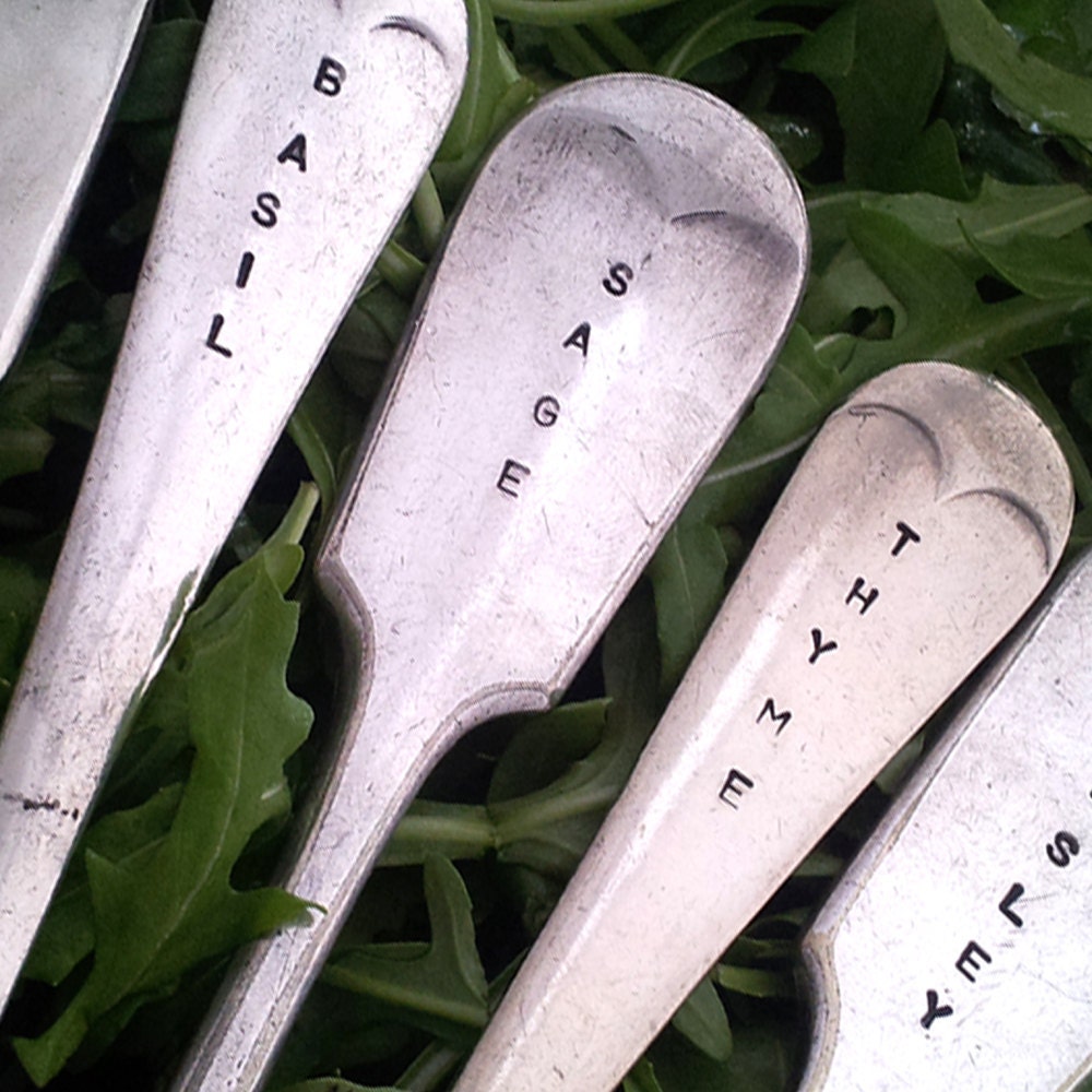 Garden Markers set of 3 - Custom hand stampd vintage Fork Quirky Plant Markers - From GOOZEBERRY HILL