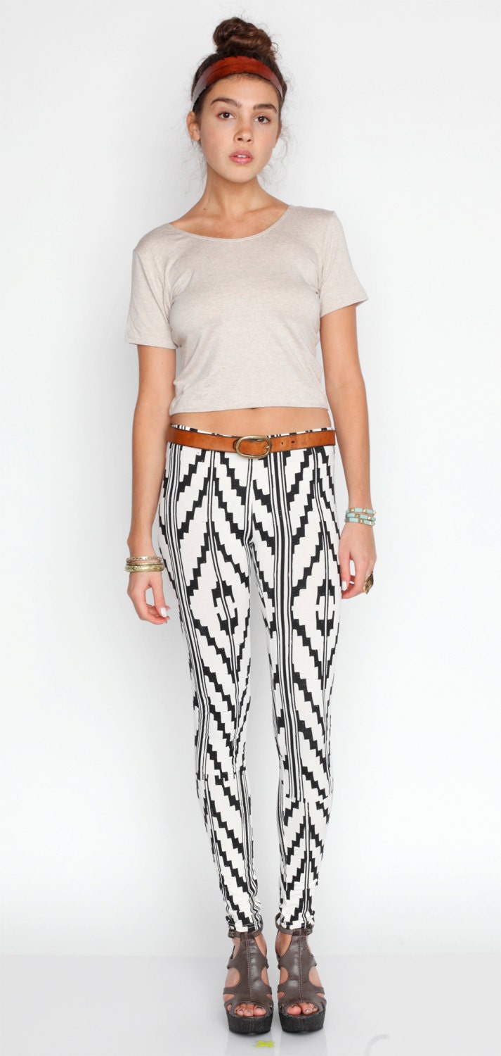 Hand Printed Organic 'Southwest' Leggings in Black on Creme