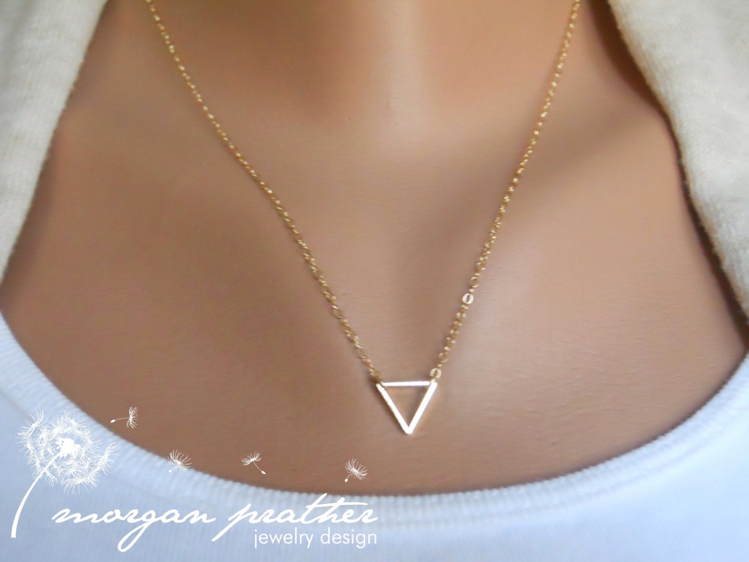 SALE - Tiny Triangle Necklace - Dainty Little Triangle Shape Charm Suspended on Gold Filled Chain - morganprather