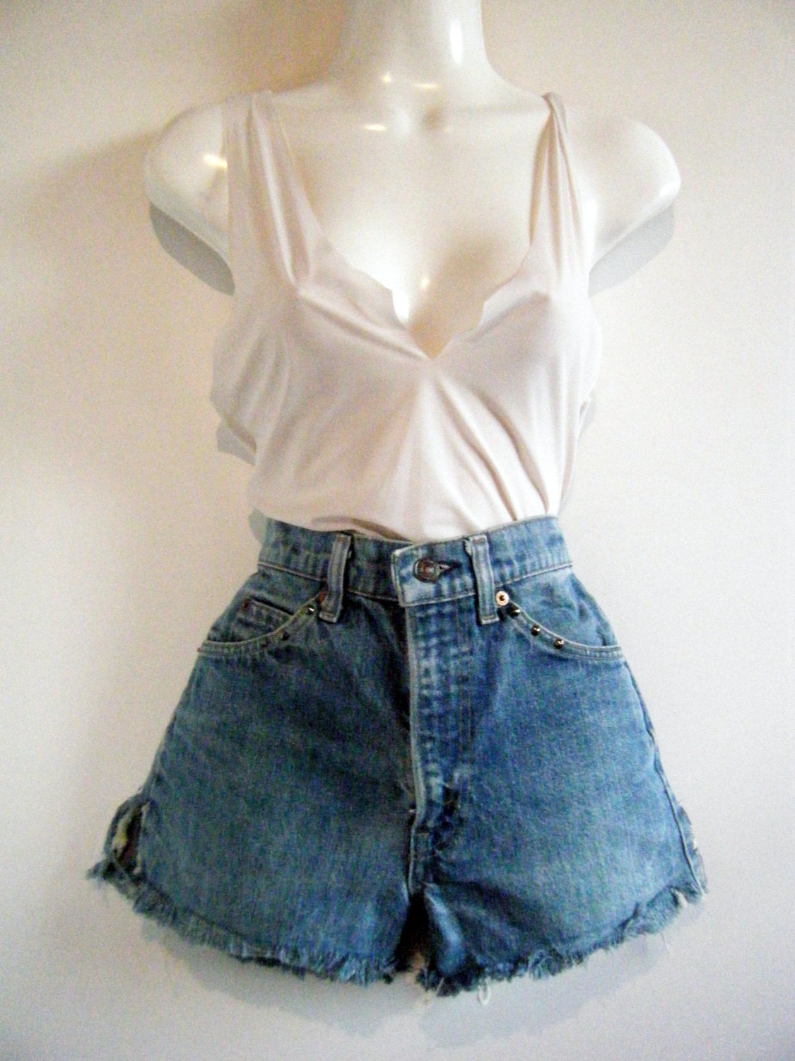 1970s LEVIS jeans orange label STUDDED cut offs / BIKER Babe denim jeans shorts, size l