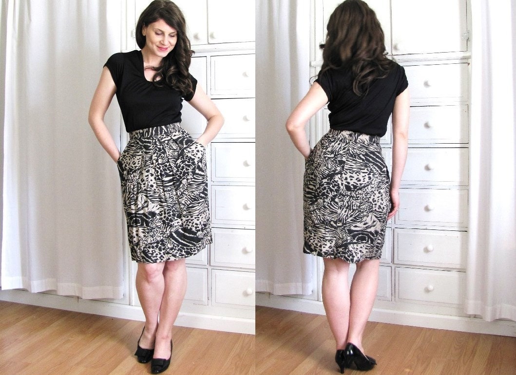 Leopard Print Skirt / Animal Print Skirt / 1980s Wiggle Skirt
