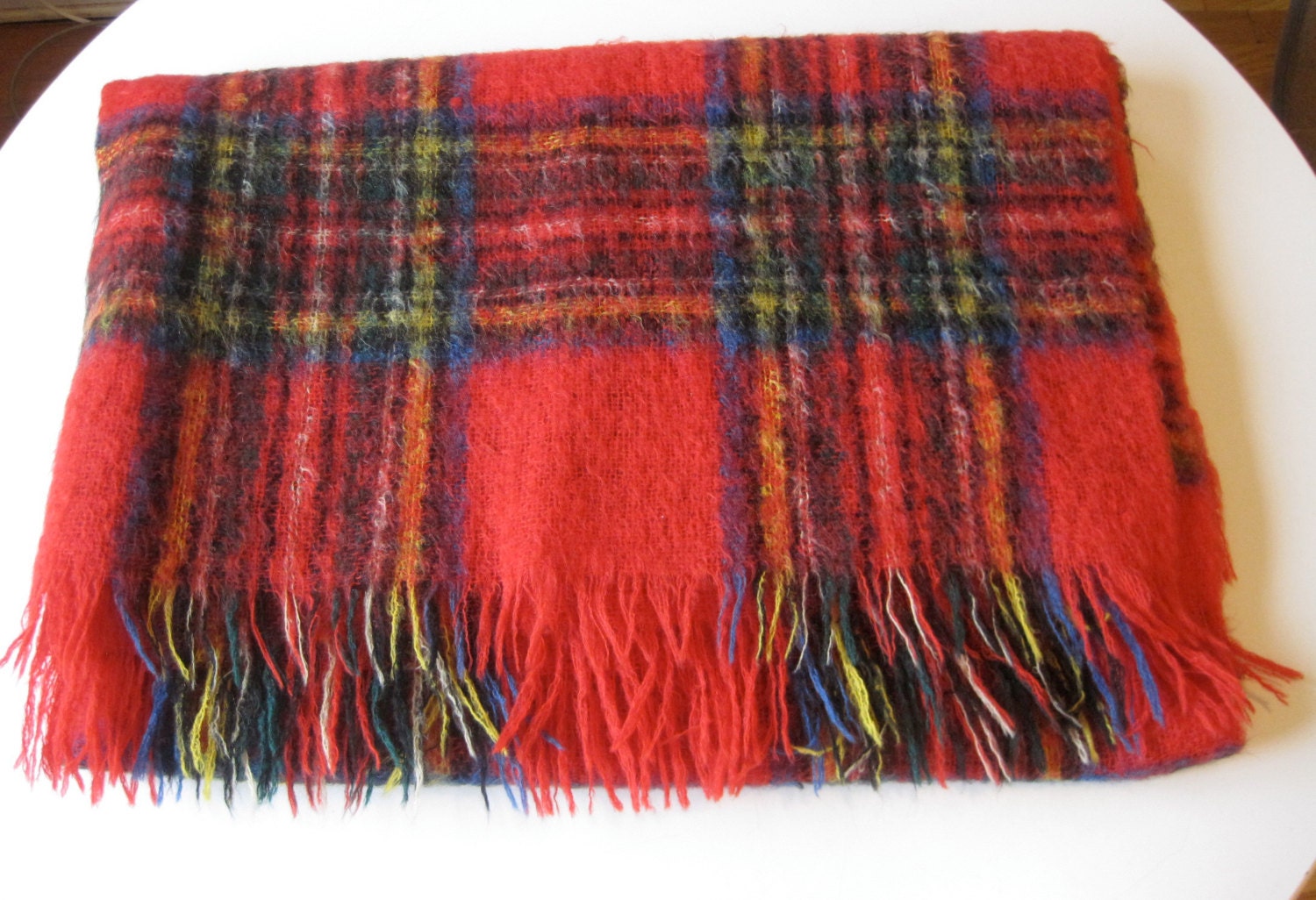 Vintage 50s 60s Scottish Tartan Mohair Throw or Stadium Blanket