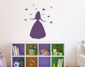 Princess Wall Decal with Butterflies - Medium Vinyl Wall Art - Children Wall Decals