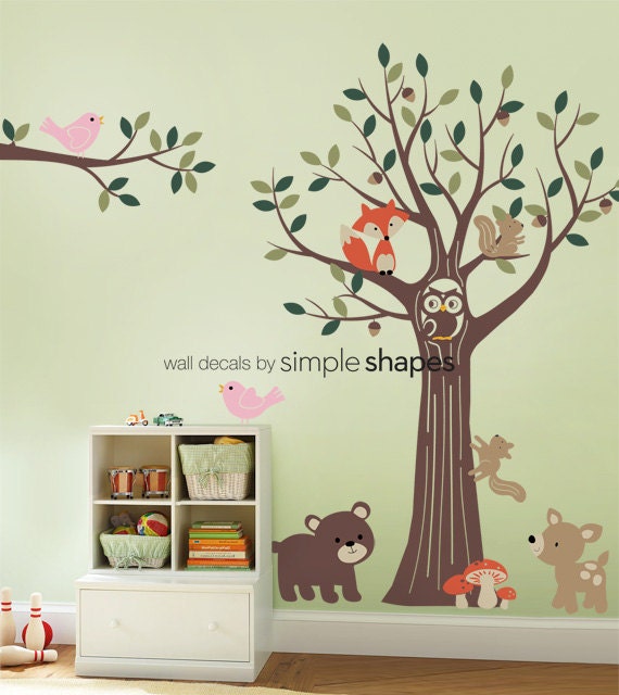 THE ORIGINAL Tree with Forest Friends Decal Set - Kids Baby Nursery Wall Decals