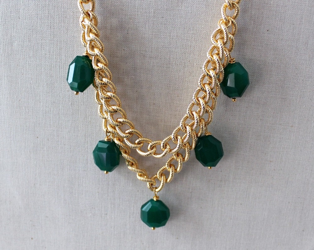 Emerald Green Necklace Gold Necklace Statement Jewelry Green Gemstone May Birthstone, Emeraude