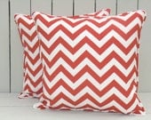 Chevron outdoor pillow cover, coral outdoor pillow 18x18, coral outdoor cushion, chevron outdoor cushion, pillow with piping