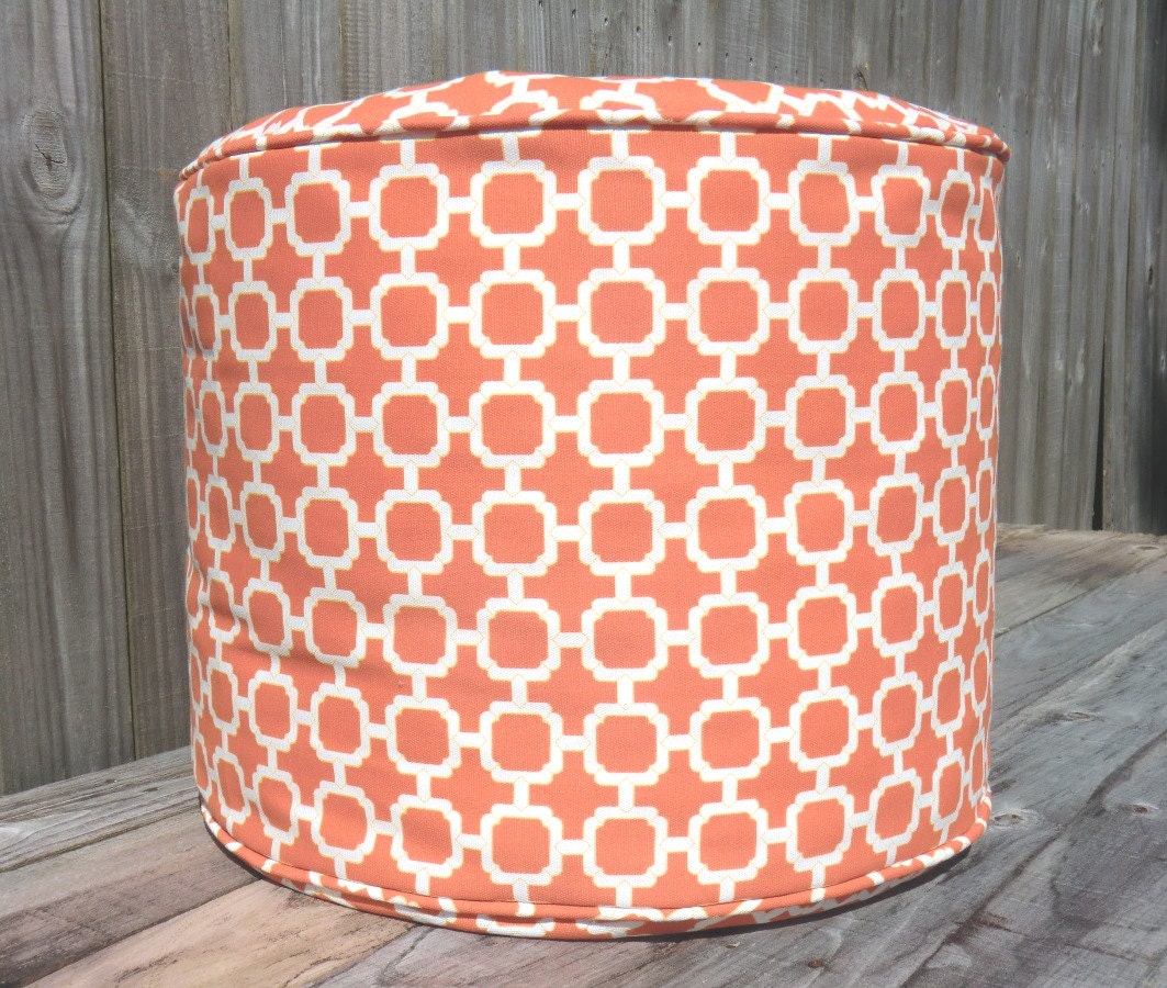 Orange outdoor pouf, round ottoman 18", trellis pouf, orange outdoor ottoman, pouffe, bean bag chair, orange floor cushion, outdoor pillow