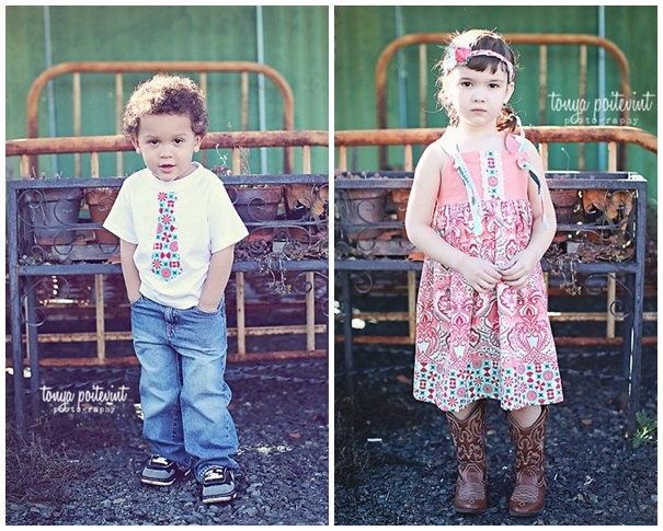 Brother / Sister SET ... Prince Charming Knot Dress & Matching Neck Tie Applique Boys SHORT sleeves T-shirts or Onesie