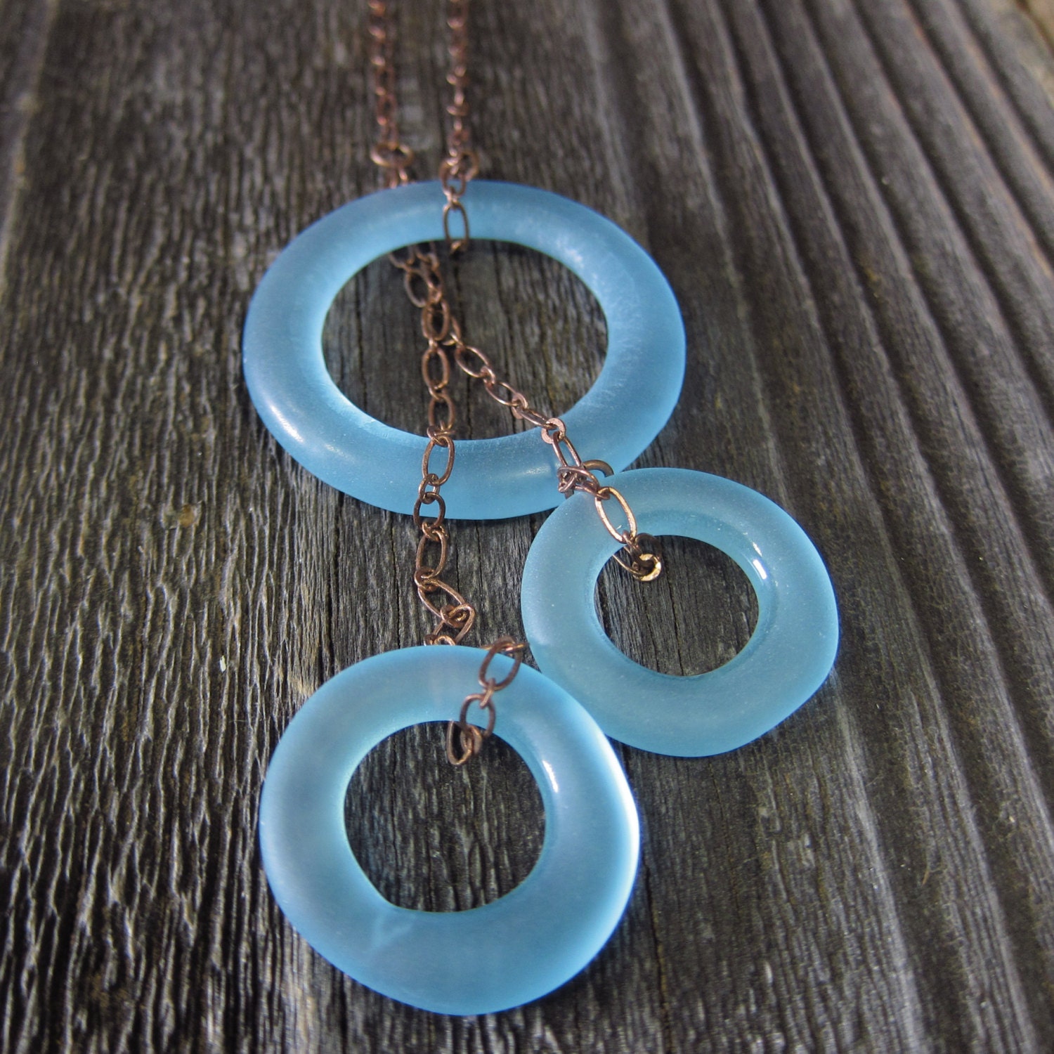 Bombay Sapphire Gin Lariat Necklace on Copper Chain // Sea Glass