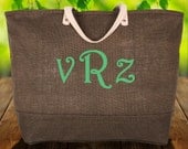 Chocolate Jute Burlap Tote Beach Bag Purse Personalized Monogram  Bridesmaid Bride Birthday Teacher Graduation