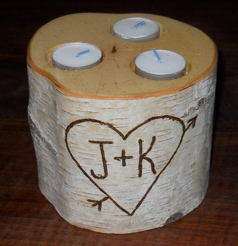 Rustic Wedding Candle Holders Birch Tea Light Candle holder Personalized Valentines Day Wedding
