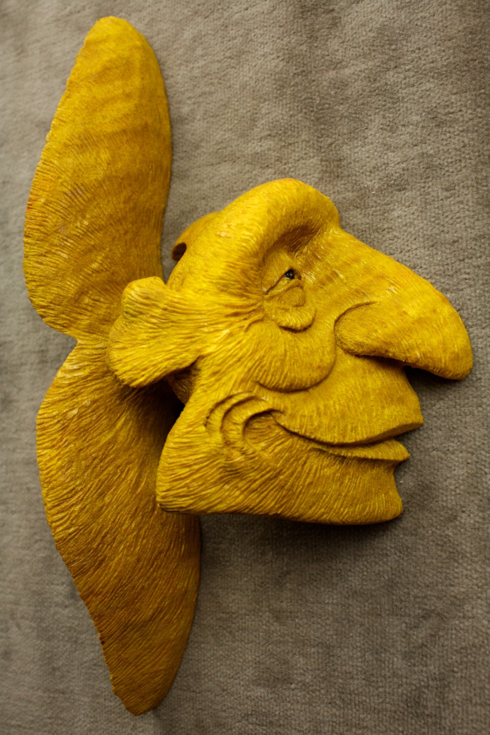 Yellow Fish Wood Carving, Whimsical Fantasy Art  Unique Fathers Day Gift for Dad by Gary Burns the Treewiz, Team Madcap Handmade in Oregon