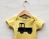 Organic Truck onesie, mustard yellow
