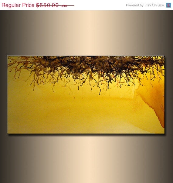 Original Abstract painting, Yellow Vine landscape Modern Art, Contemporary Fine art By Henry Parsinia Large 48x24