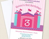 PINK Bounce House party - Set of 15 custom invitations - Printable file also available