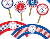 Nautical party - Personalized DIY printable cupcake wrapper and topper set