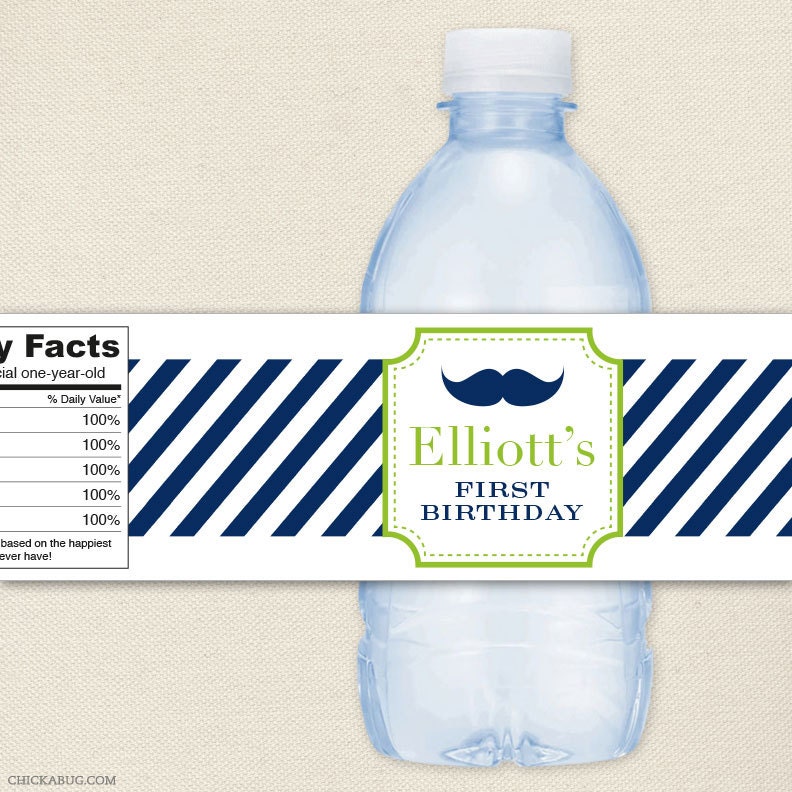 Mustache Bash - Personalized water bottle labels - Various color schemes - Set of 15 Il_570xn