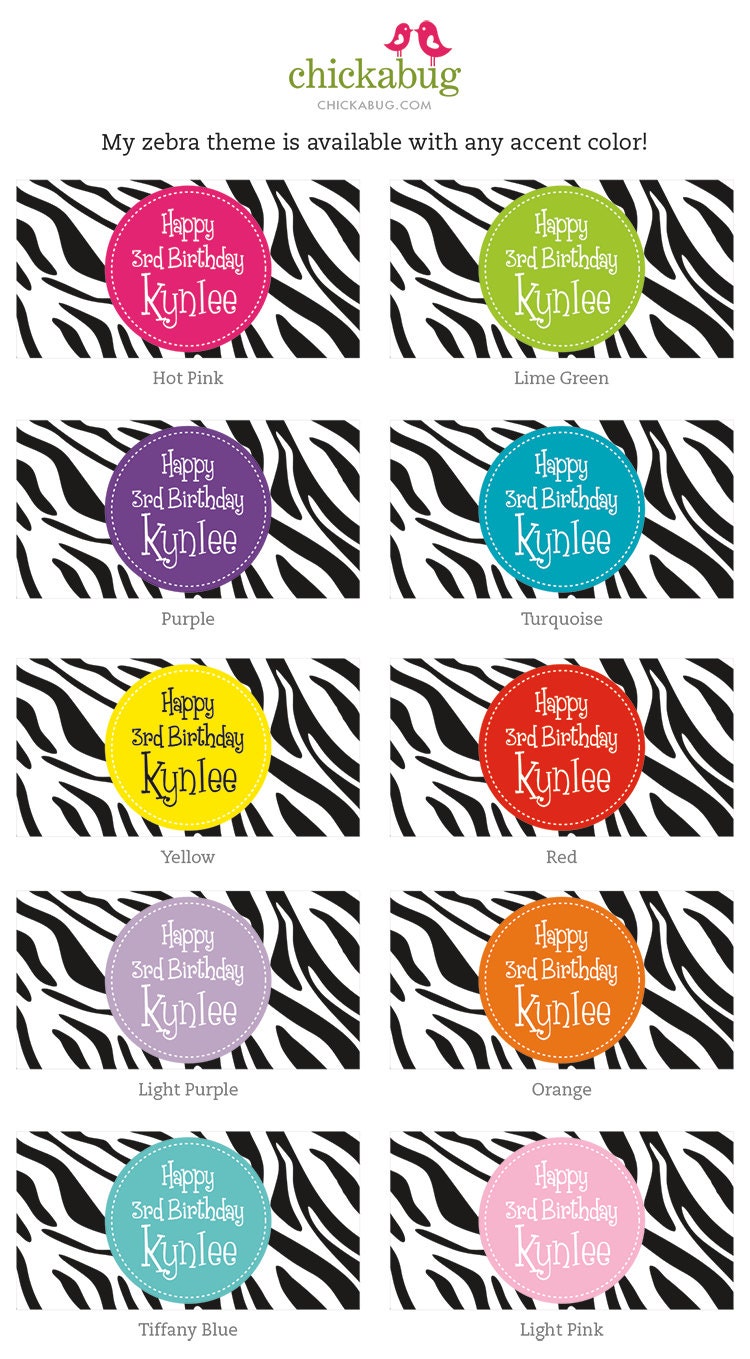 Zebra party in ANY COLOR - Set of 15 custom thank you cards - Printable file also available