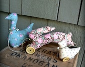 Animal Parade Shelf Sitter Soft Sculpture Folk Art Decoration Primitive Pull Toy Goose Bunny And Chick