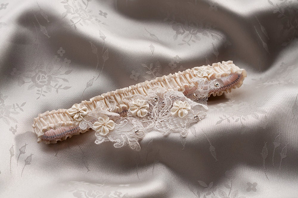 Silk Bridal Garter with Lace and Swarovski Crystals