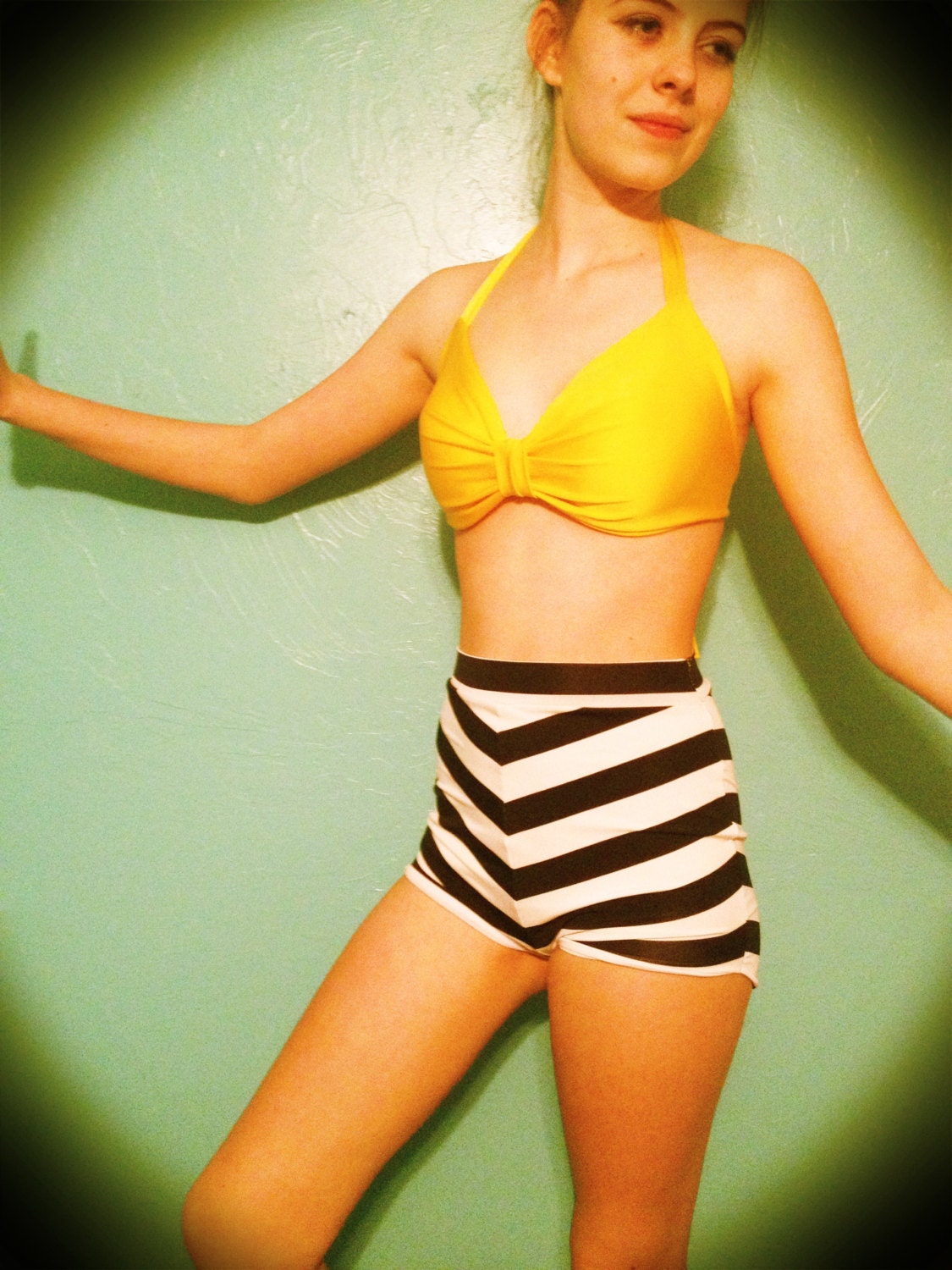 1960s Inspired Bathers Chevron and Yellow