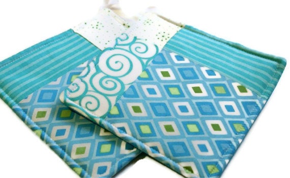 Blue, Winter Quilted Potholder Set