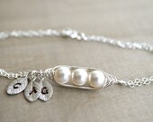 Mini / Tiny Personalized 3 Peas in a Pod Bracelet wrapped in Sterling Silver Wire - Choose your Initial and Pearl Color - Mother's Day