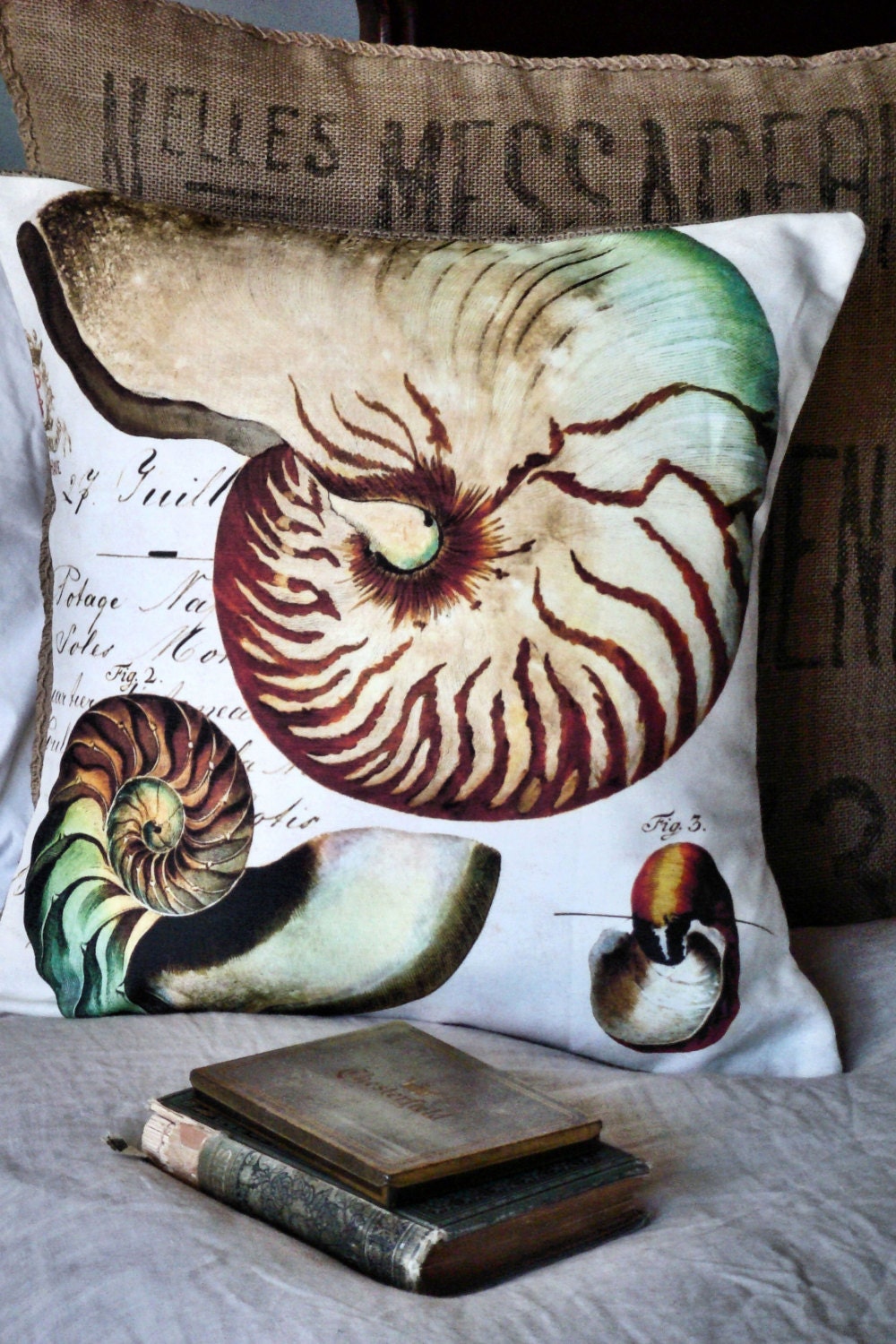 Beach Decor Cotton and Burlap Pillow Cover