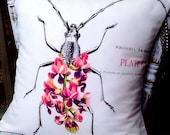 Botanical Bug Floral Pillow Cover cotton and burlap pillow