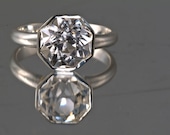 6 Carat White Topaz Rose Petal Cut Alternative Engagement Ring