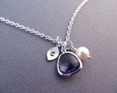 Personalized Necklace, Silver Leaf with Initial, Jewel, and Pearl, Charm Necklace, Bridesmaid Gift, Birthstone Necklace, Bridal Jewelry
