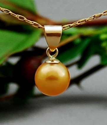 Amber - pearl pendant, golden pearl, pendant necklace, pearl jewelry, 14kt solid gold, fashion, woman, youth, gift, free shipping