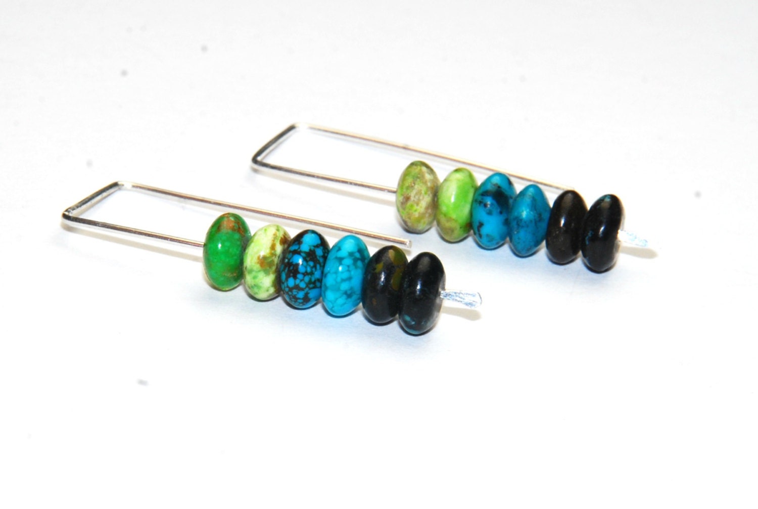 Genuine Turquoise Earrings - Blue Green Earrings - Natural Stone - Modern