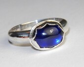 Blue Sapphire Ring in Sterling Silver - Lab Created Gemstone - Size 6