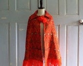 SALE 1970s Cape Tomato Red Fringed  Ethnic 70s Hippie Cape One Size Fits All