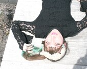 Black Lace Mini Dress with Bell Sleeves and Mock Neck
