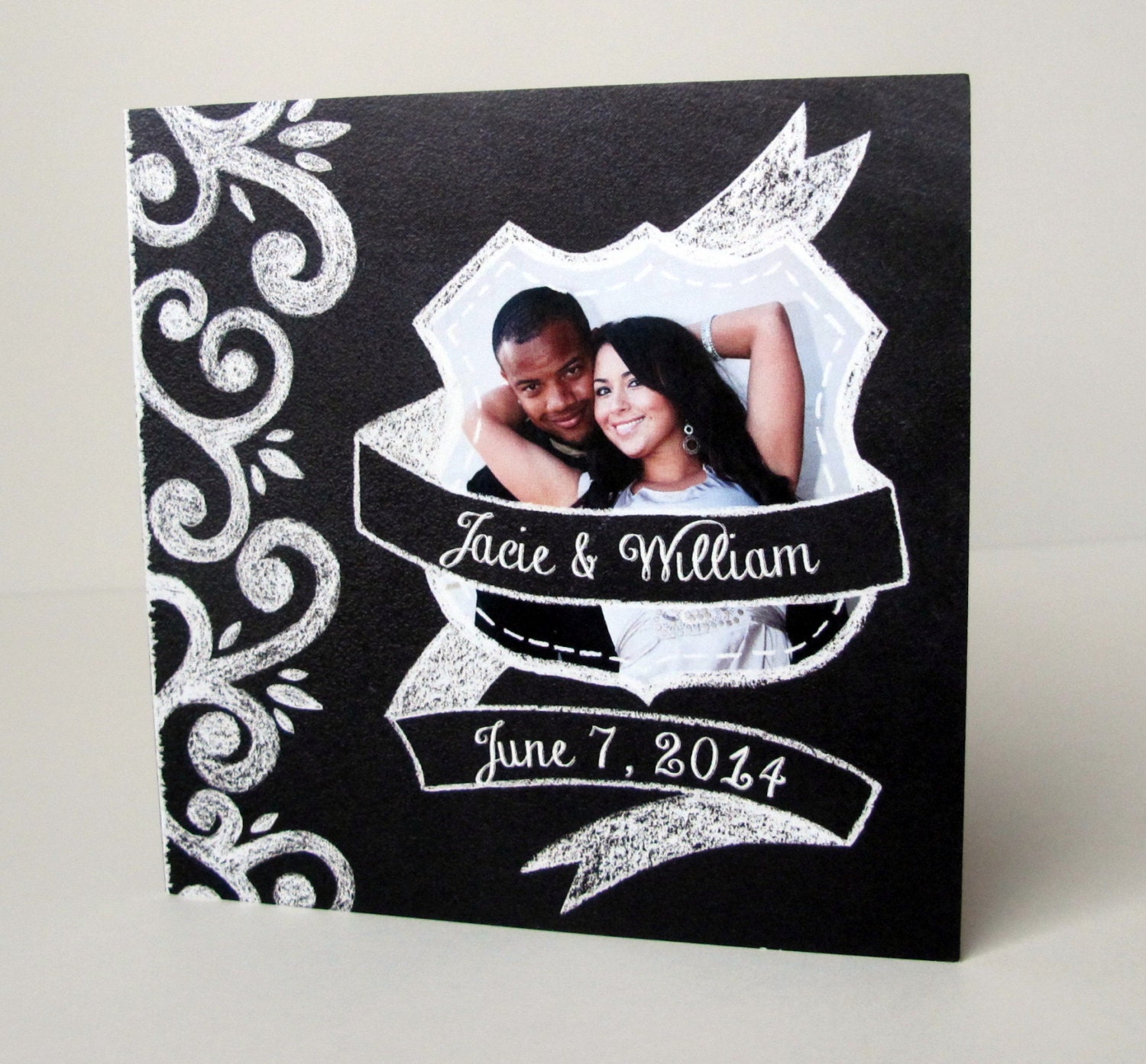 Chalkboard Wedding Invitations - tri-fold, all in one design - perforated rsvp card