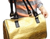 Handbag Doctor bag Satchel Crocodile Animal Print  Pattern  US handmade  Bag Purse, new, GOLD Color
