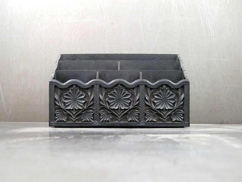 Faux Bois Black Desk Organizer