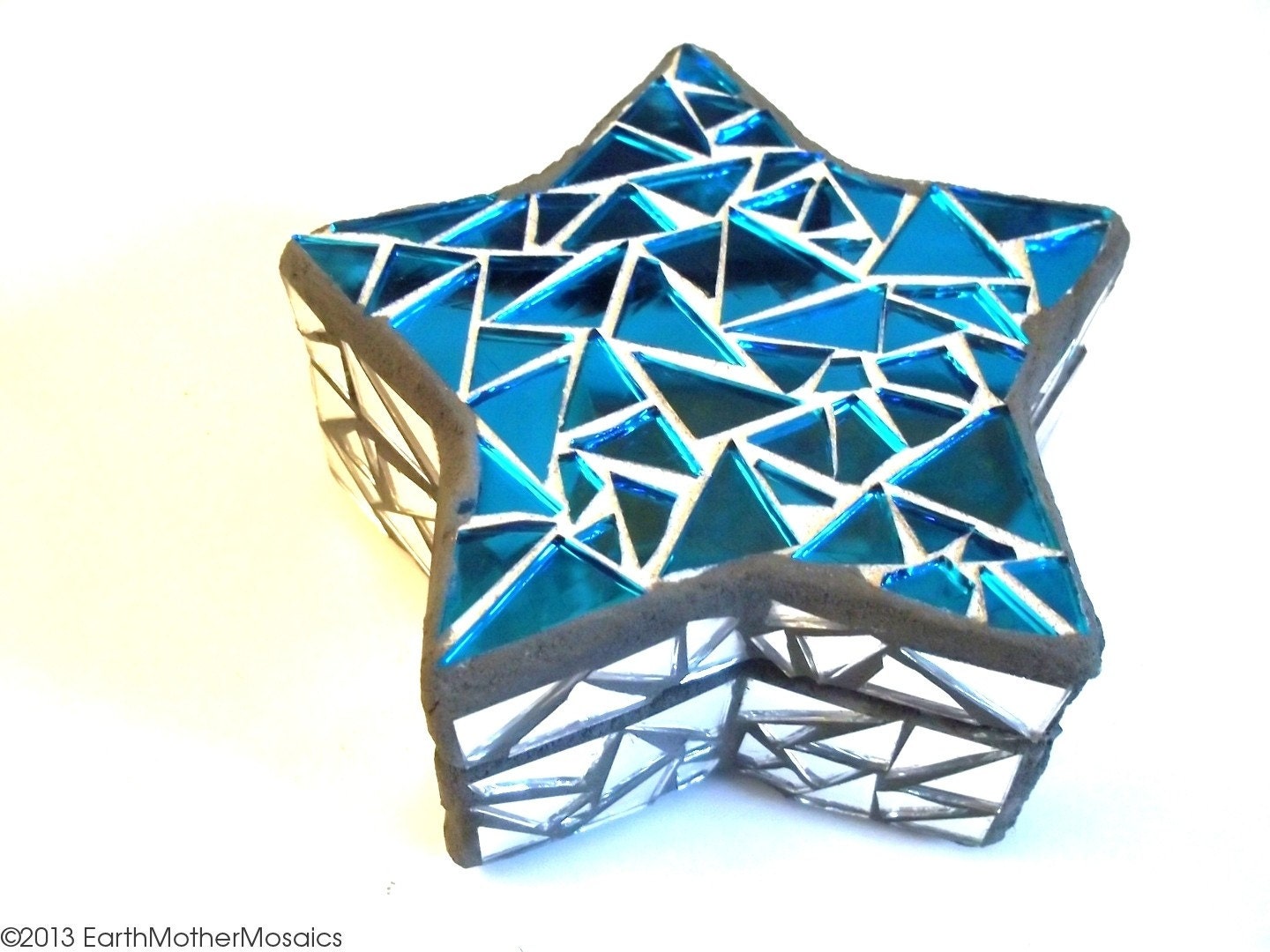 Mosaic Jewelry Box: Star, Blue Mirror, Silver, Fairies, Dreams