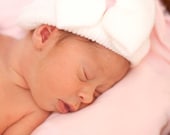 Boutique Hospital Hat- The Alexis Solid White with Bow Pink Center Ribbon