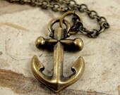 Nautical Anchor Necklace, Antique Bronze Anchor Charm on a Bronze Cable Chain