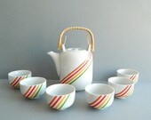 Mod rainbow stripe porcelain tea set teapot and cups
