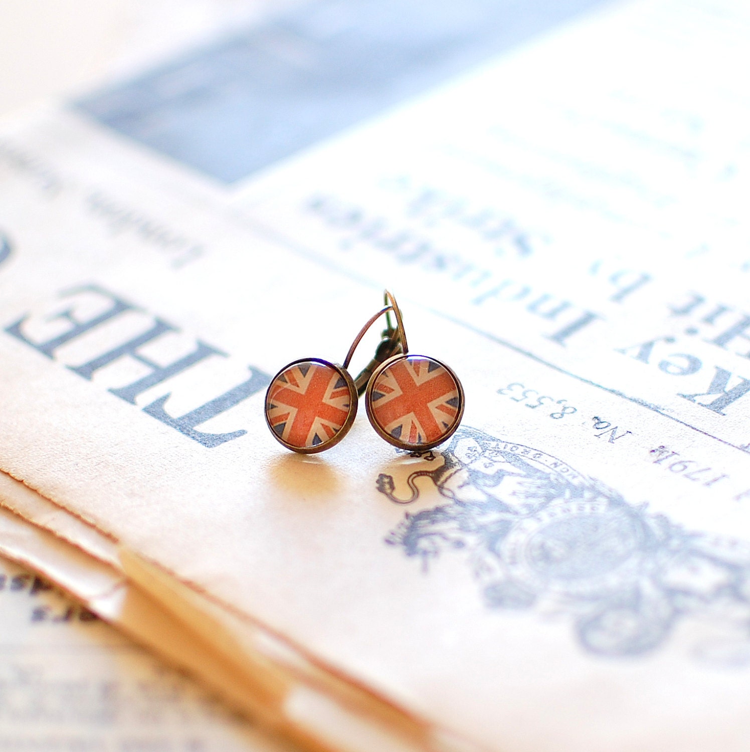 Union Jack Earrings. British Flag Earrings. UK Flag Small Dangle Earrings.