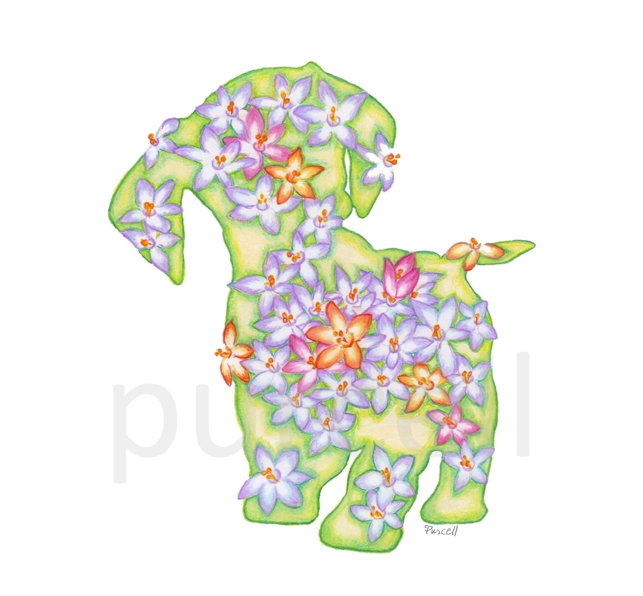 Springtime Puppy Art Print 8 x 10 Nursery Art Floral Art