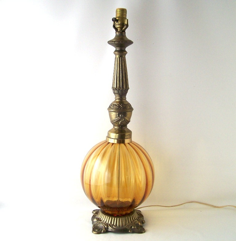 vintage lamp amber yellow glass globe antique brass lighting light tall retro mid century modern decorative home decor