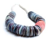 Shell Coral Asymmetric Necklace Statement Heishi Shell Powder Light Pink Coral Dusty Silver Minimalist Raw Gemstone Jewelry Sailor Rope Boho