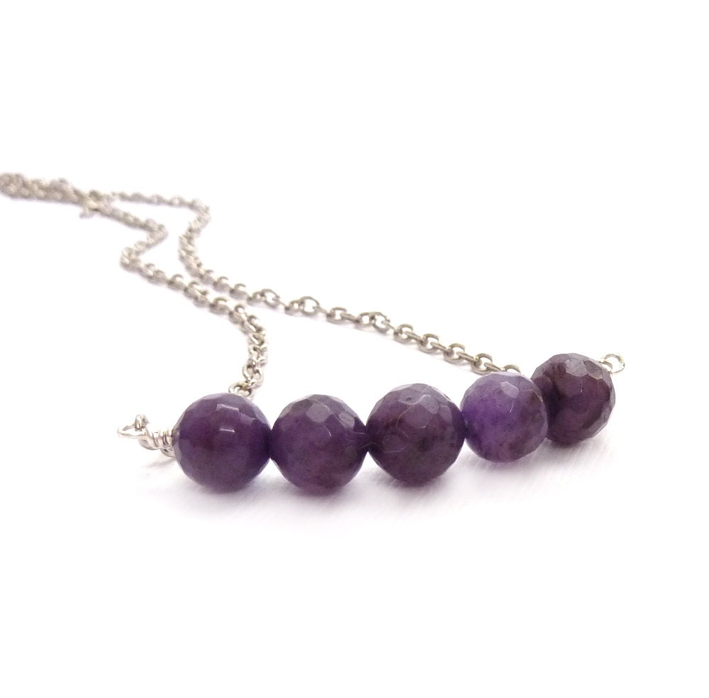 Purple Bar Necklace, Agate Semi-Precious Stones, Silver Chain, Delicate Simple, Minimalist Stacking Necklace, Elegant Jewelry